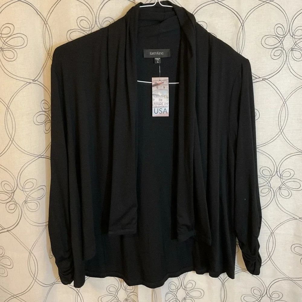 Karen Kane Jacket Open Drape‎ Jacket Lifestyle Black Color 3/4 Sleeve Size Large